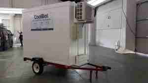 CoolBot portable cold storage unit on trailer, showcasing innovative cold storage solutions for agriculture, enhancing food preservation for smallholder farmers.
